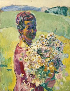 Lady With Flowers - Anna Amiet With Flowers - Amiet Cuno