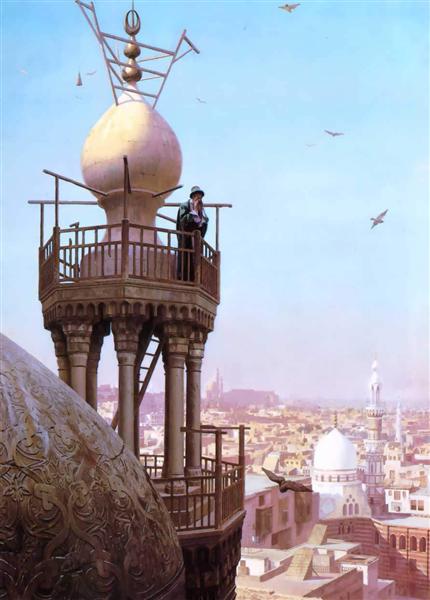 Un Muezzin Llamar desde lo alto de un minarete a la oración - Gérôme Jean-León