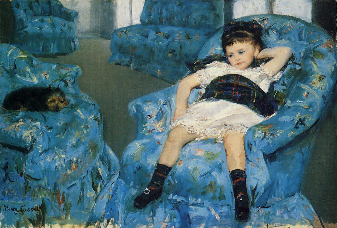 little girl in a blue armchair 1878
