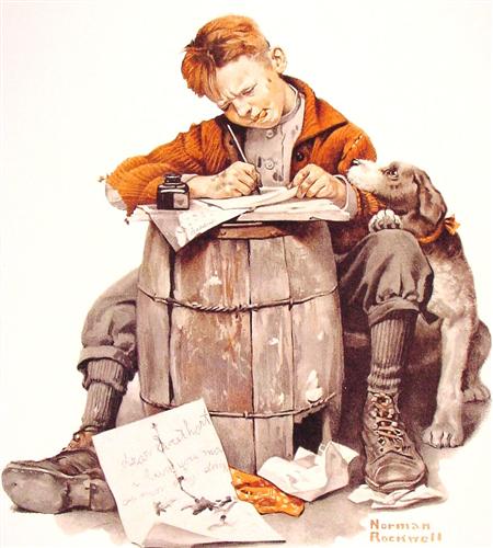 Little boy writing a letter - Norman Rockwell