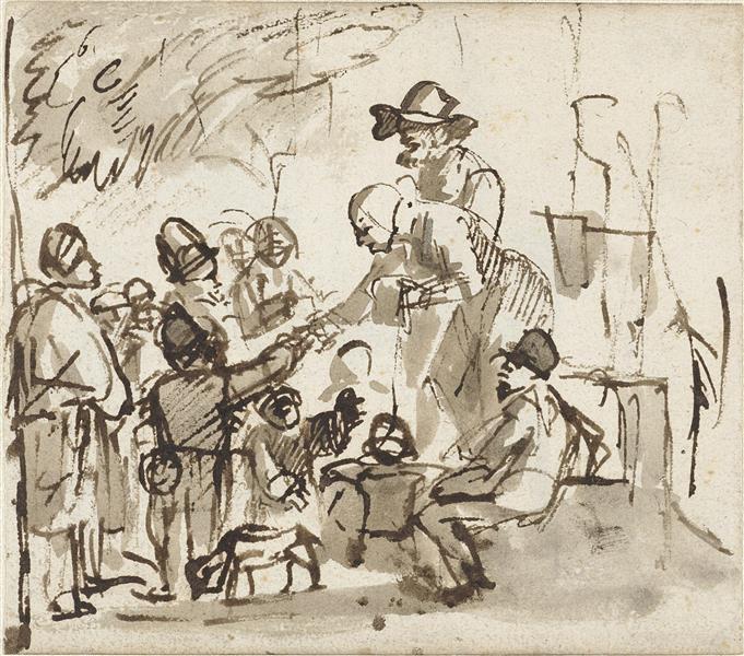 Elderly Couple Distributing Goods to Children in Open Air, 1645 - Карел Фабріціус