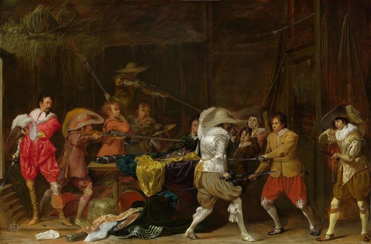 Soldiers Fighting over Booty in a Barn, 1634 - Дейстер Віллем Корнеліс