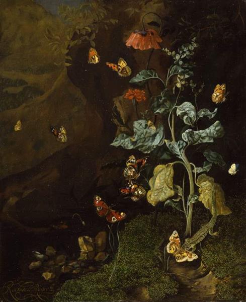 Insects and a Lizard in a Wood, 1684 - Рахел Рюйш