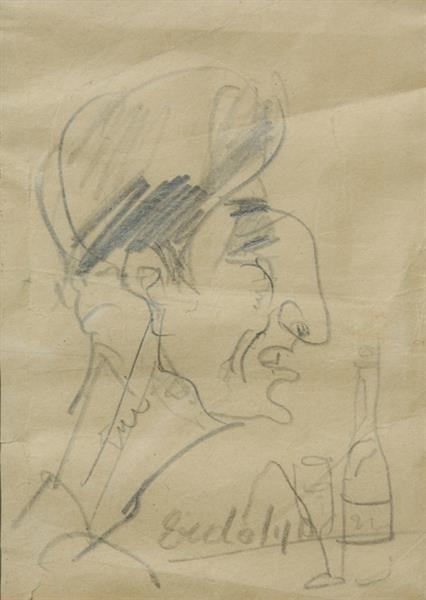 Caricature with a Bottle - Adalbert Erdeli