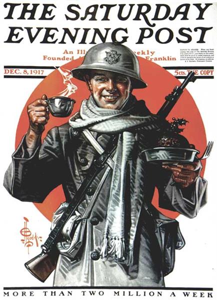 a Soldier’s Thanksgiving, by J. C. Leyendecker. Saturday Evening Post Cover, December 8, 1917, 1917 - J. C. Leyendecker