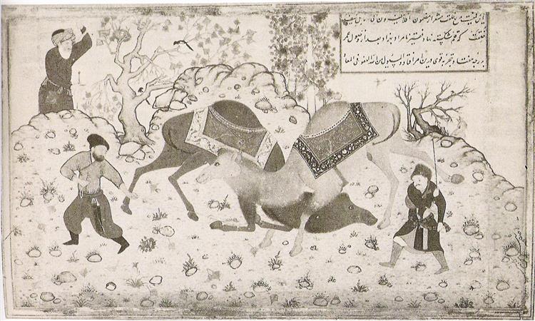 Two camels fighting, 1530 - Kamāl ud-Dīn Behzād
