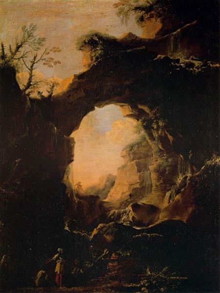 Grotto with Cascades, 1640 - Сальватор Роза