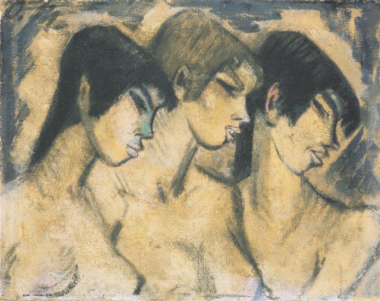 Drei Mädchen Im Profil, 1918 - Otto Mueller
