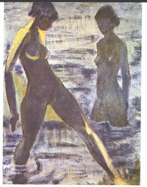 Two Great Bathing Nudes - Otto Mueller