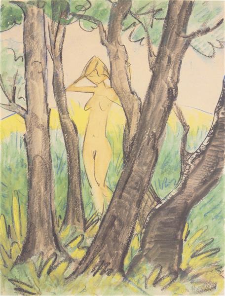 Stehender Weiblicher Akt Zwischen Bäumen, 1925 - Otto Mueller