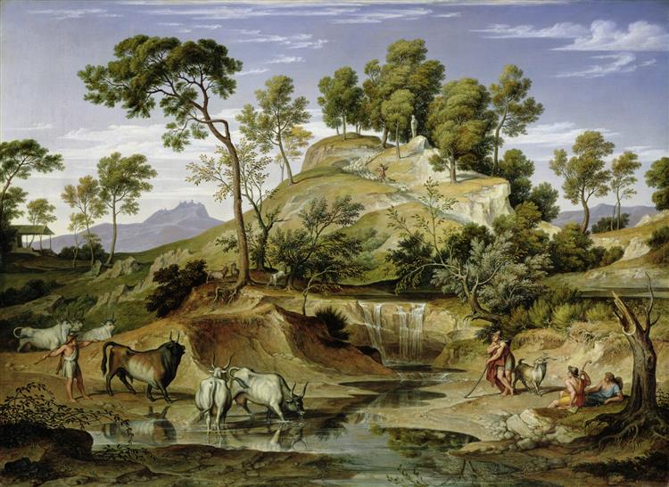 Landscape with Shepherds and Cows and at the Spring - Joseph Anton Koch