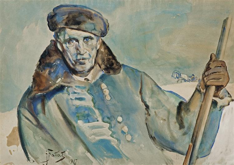 Self-Portrait In Winter Coat, 1917 - Юлиан Фалат