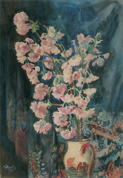 Flowers In A Jug On A Background Of Tailored Fabric, 1903 - Леон Ян Вычулковский