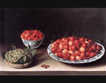 Still Life with Cherries, Strawberries and Gooseberries - Луиза Муайон