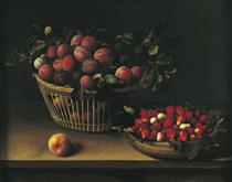 Corbeille de prunes et panier de fraises - Louise Moillon