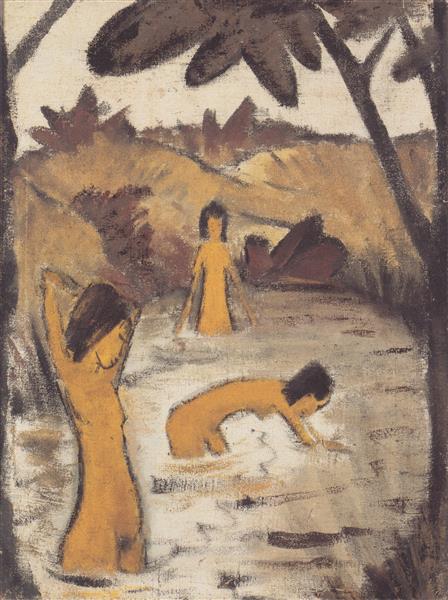 Drei Badende Im Teich, 1912 - Otto Mueller