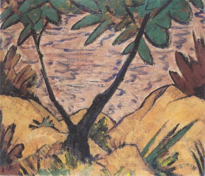 Landschaft Mit Gegabeltem Baum, 1920 - Otto Mueller