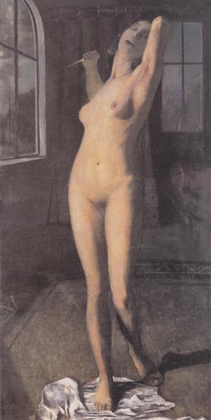 Stehender Mädchenakt Mit Dolch (lukretia), 1903 - Отто Мюллер