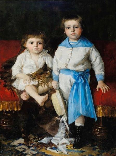 Portret Dzieci - Julian I Jan Dobrzańscy, 1880 - Леон Ян Вычулковский