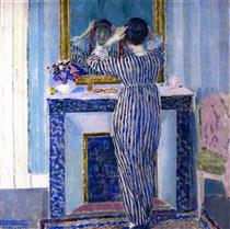 Blue Interior (also Known as The Red Ribbon) - Frederick Carl Frieseke