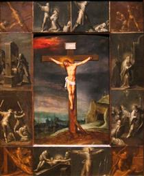 Crucifixion Enframed with Scenes of Martyrdom of the Apostles - Frans Francken the Younger