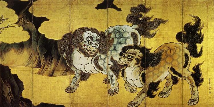 Chinese Lions, c.1590 - Кано Эйтоку