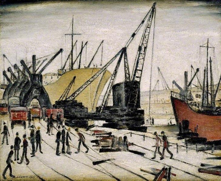Cranes and Ships, Glasgow Docks, 1947 - L. S. Lowry