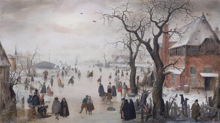 Winter Landscape near a Village, c.1610 - c.1615 - Hendrick Avercamp