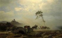 Landscape with Castle Ruins and Riders - Karl Lessing
