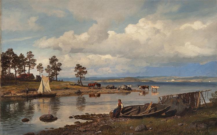Fjord Landscape with People, 1875 - Hans Fredrik Gude