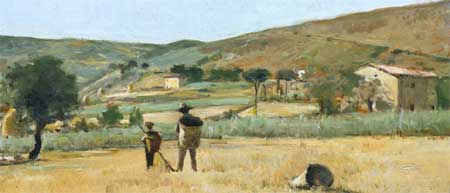 Gabbro landscape with peasants - Silvestro Lega