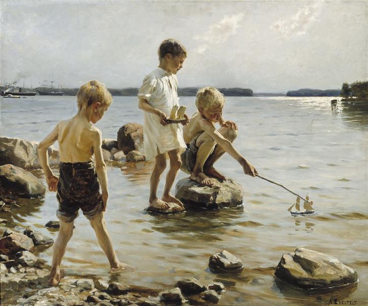 Boys Playing on the Shore, 1884 - Альберт Едельфельт