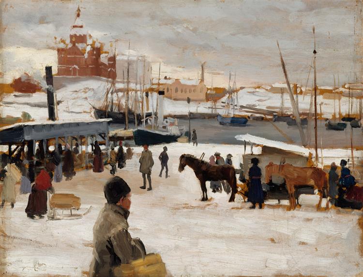 Winter Day at Helsinki Market Square, Study - Albert Edelfelt