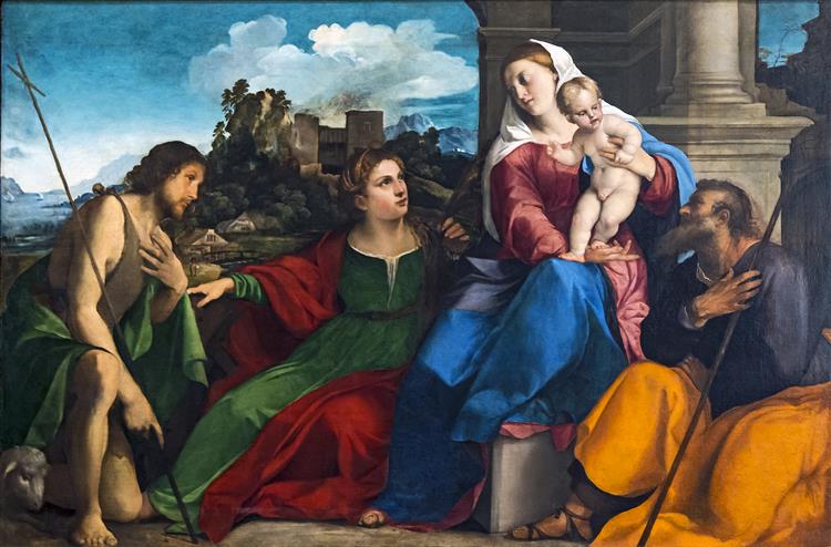 Holy Family with Saints Catherine of Alexandria and John the Baptist - Jacopo Palma, o Velho