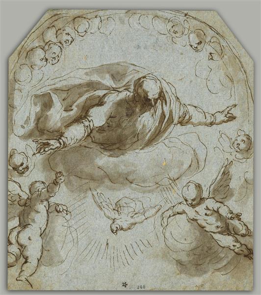 God the Father with the Dove, Two Putti and a Nimbus of Cherubim - Jacopo Palma