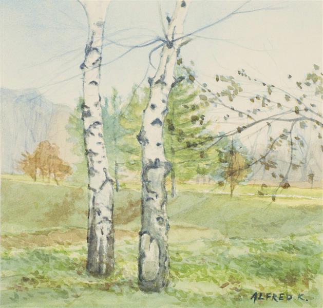 Two birches in autumn en plein air, 1995 - Alfred Freddy Krupa
