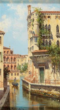 Canal in Venice with View of the Back of the Palazzo Rocca - Antonietta Brandeis