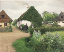 Scenery from a Village with Persons in Conversation - Hans Andersen Brendekilde