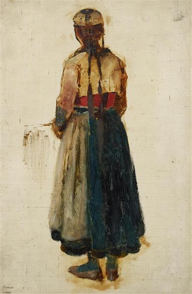 Back study of a girl in costume - Ludwig Knaus