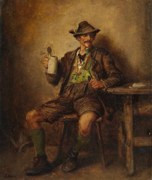 Tyrolean farmer with beer mug and pipe - Ludwig Knaus