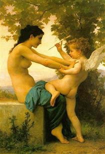 Young Girl Defending Herself Against Eros - William Bouguereau