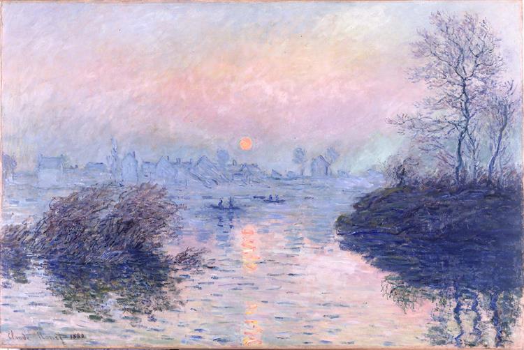 Sunset on the Seine at Lavacourt, Winter Effect, 1880 - 莫內