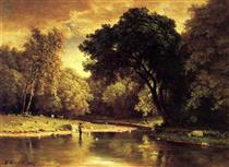 Fisherman In A Stream - George Inness