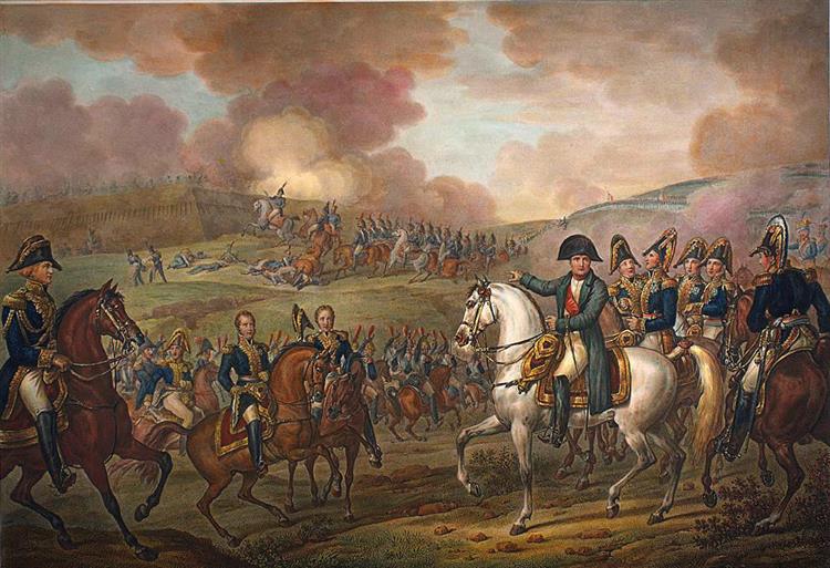 Napoleon in the Battle of Moskowa in 1812. Three Generals Arriving from the Left to Announce the News to Napoleon, Who is Pointing - Carle Vernet