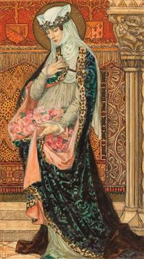 Portrait of a Renaissance Woman Holding Roses - Élisabeth Sonrel