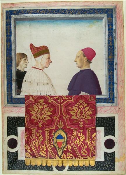 Andrea Vendramin, Doge of Venice, His Secretary, and a Papal Nuncio - 真蒂萊·貝利尼