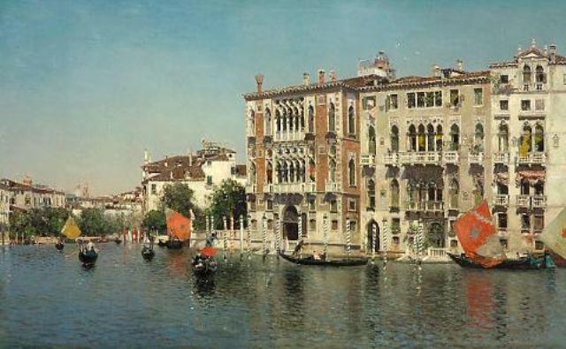 A View of Palazzo Cavalli and Palazzo Barbaro on the Grand Canal - Martín Rico