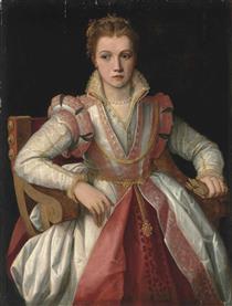 Portrait of a Lady in a White Dress Trimmed in Pink - Francesco de' Rossi (Francesco Salviati), "Cecchino"
