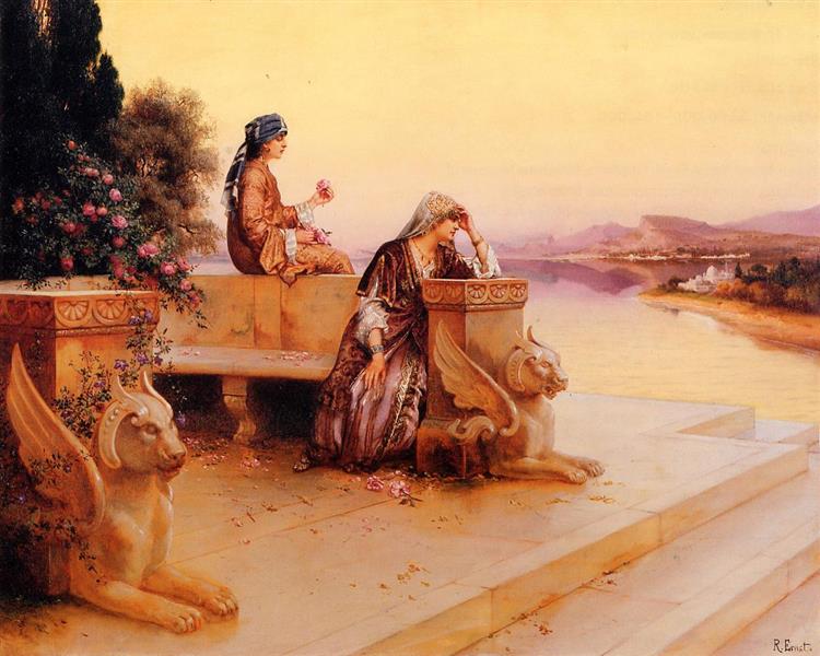 Elegant Arab Ladies on a Terrace at Sunset - Rudolf Ernst