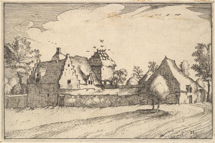 Walled Farm, Plate 11 from Regiunculae Et Villae Aliquot Ducatus Brabantiae, c.1610 - Meister der kleinen Landschaften